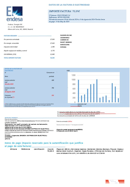SPAIN ENDESA business utility bill Word and PDF template pages1 PSD template